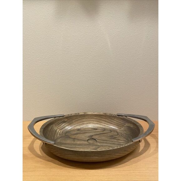 Nambé Large Wood Serving Bowl/Dish With Chrome Handles MT 1000 Michael Altomari - Picture 1 of 9